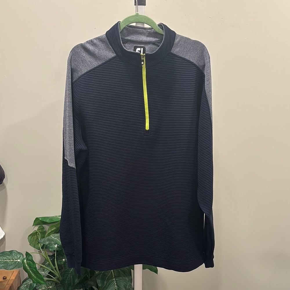 FootJoy Ribbed Navy and Gray 1/4 Zip Mid-Layer Pullover